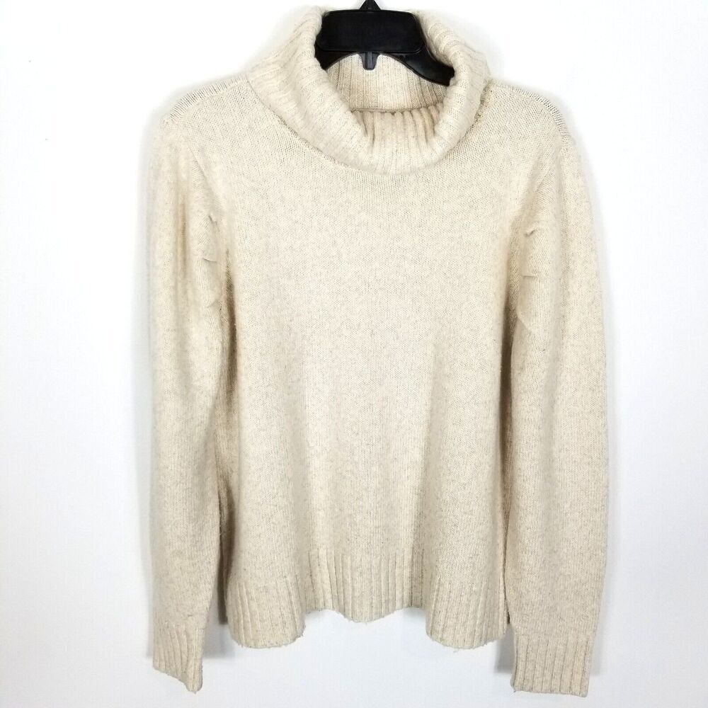 Cabi Women Tuck‎ Turtleneck Sweater Size L Ivory Pullover Soft Cotton Blend